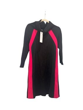 SCAPA Lauren Perre Colorblock Dress | Black Pink Bodycon Midi | NWT Size S